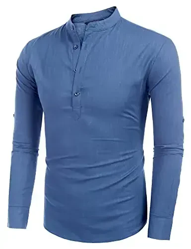 COOFANDY Men's Cotton Linen Henley T-Shirt Long Sleeve Hippie Casual Beach T-Shirts - COOFANDY (1)