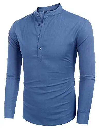 COOFANDY Men's Cotton Linen Henley T-Shirt Long Sleeve Hippie Casual Beach T-Shirts - 2
