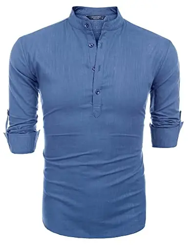 COOFANDY Men's Cotton Linen Henley T-Shirt Long Sleeve Hippie Casual Beach T-Shirts - 6