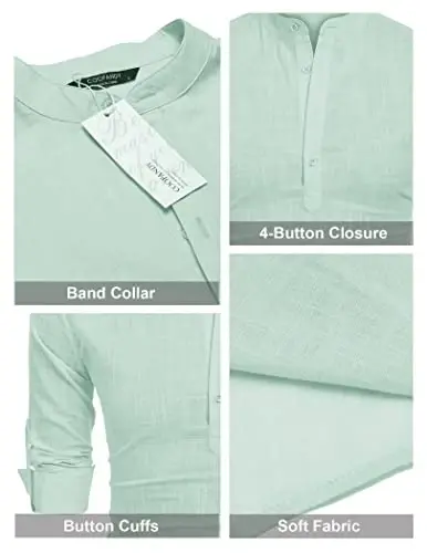 COOFANDY Men's Cotton Linen Henley T-Shirt Long Sleeve Hippie Casual Beach T-Shirts - 5