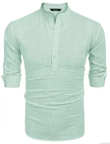 COOFANDY Men's Cotton Linen Henley T-Shirt Long Sleeve Hippie Casual Beach T-Shirts - 6