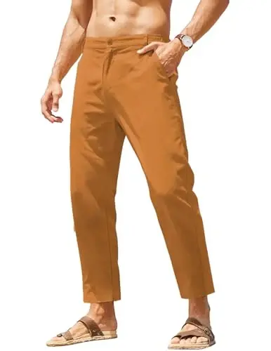 COOFANDY Men's Cotton Linen Pants Elastic Waist Lightweight Casual Pants Relaxed Fit Yoga Beach Pants with Pockets - COOFANDY