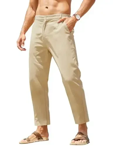 COOFANDY Men's Cotton Linen Pants Elastic Waist Lightweight Casual Pants Relaxed Fit Yoga Beach Pants with Pockets - 1
