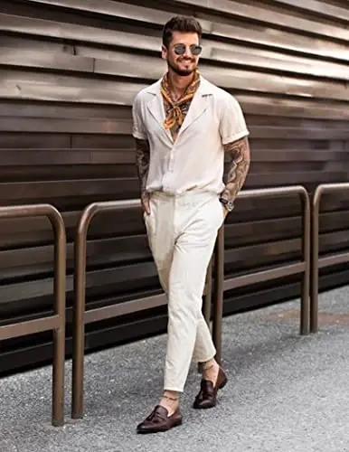 COOFANDY Men's Cotton Linen Pants Elastic Waist Lightweight Casual Pants Relaxed Fit Yoga Beach Pants with Pockets - 3