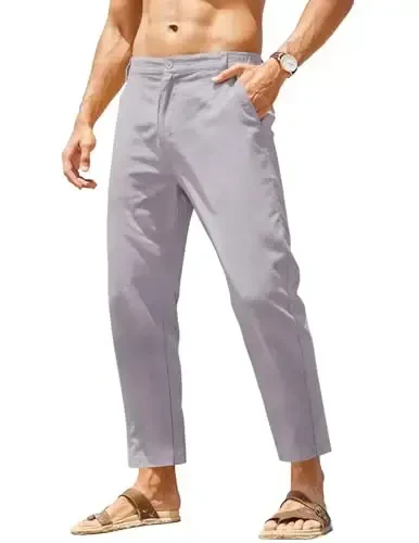 COOFANDY Men's Cotton Linen Pants Elastic Waist Lightweight Casual Pants Relaxed Fit Yoga Beach Pants with Pockets 