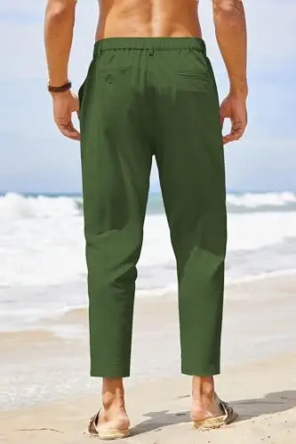 COOFANDY Men's Cotton Linen Pants Elastic Waist Lightweight Casual Pants Relaxed Fit Yoga Beach Pants with Pockets - COOFANDY (1)