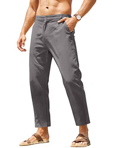 COOFANDY Men's Cotton Linen Pants Elastic Waist Lightweight Casual Pants Relaxed Fit Yoga Beach Pants with Pockets - 1