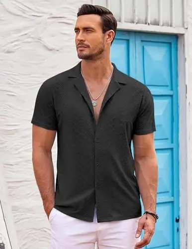 COOFANDY Mens Beach Shirt Short Sleeve Button Down Shirts Casual Cuban Collared Summer Vacation Tropical Shirts - 2