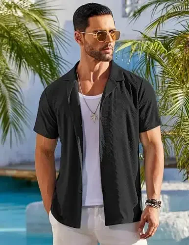 COOFANDY Mens Beach Shirt Short Sleeve Button Down Shirts Casual Cuban Collared Summer Vacation Tropical Shirts - 3