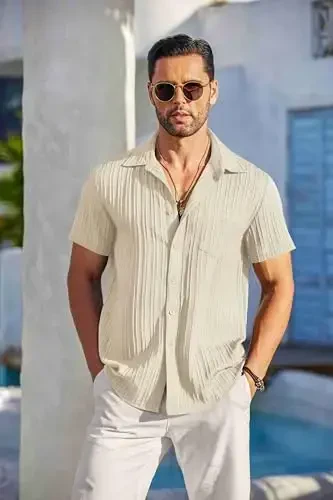 COOFANDY Mens Beach Shirt Short Sleeve Button Down Shirts Casual Cuban Collared Summer Vacation Tropical Shirts - COOFANDY (1)