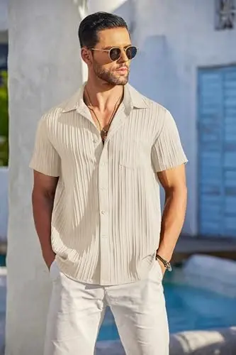 COOFANDY Mens Beach Shirt Short Sleeve Button Down Shirts Casual Cuban Collared Summer Vacation Tropical Shirts - 3