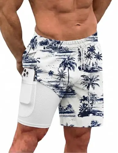 COOFANDY Men Swim Trunk with Compression Liner 2 in 1 Swimwear Bathing Suit Quick Dry Board Short - 1