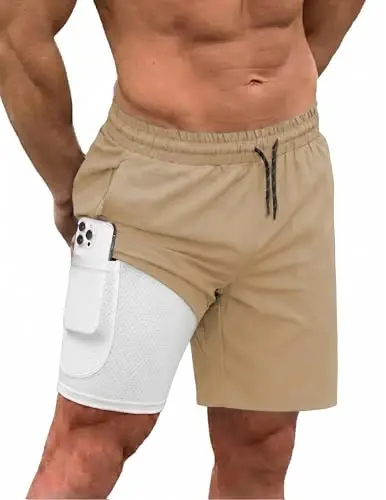 COOFANDY Men Swim Trunk with Compression Liner 2 in 1 Swimwear Bathing Suit Quick Dry Board Short - 1