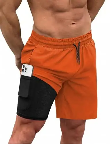 COOFANDY Men Swim Trunk with Compression Liner 2 in 1 Swimwear Bathing Suit Quick Dry Board Short - 1