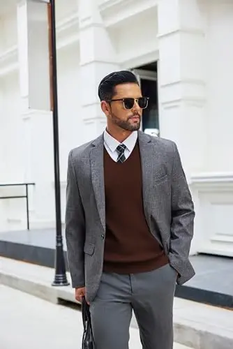 COOFANDY Erkek Süveter V Yaka Kolsuz Kazak Slim Fit Günlük Örgü Süveter - 4