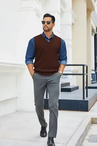 COOFANDY Men's Sweater Vest V Neck Sleeveless Sweater Slim Fit Casual Knitted Vest Sweaters - 3