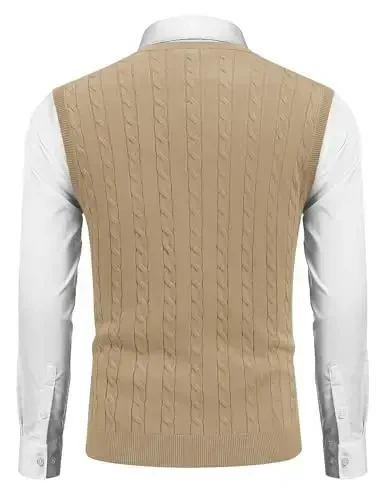 COOFANDY Men's Sweater Vest V Neck Slim Fit Cable Knitted Sleeveless Pullover Sweater - 2