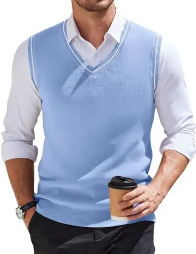 COOFANDY Men's Sweater Vest V Neck Sleeveless Sweater Slim Fit Casual Knitted Pullover Sweater - 3
