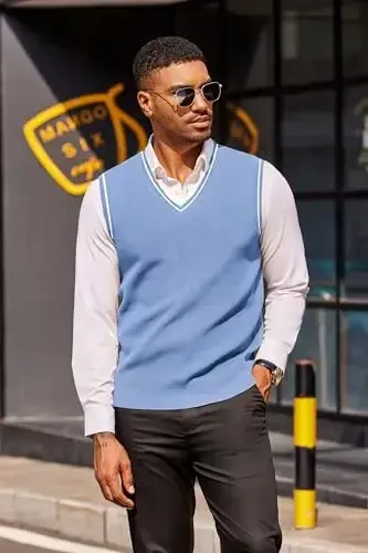 COOFANDY Men's Sweater Vest V Neck Sleeveless Sweater Slim Fit Casual Knitted Pullover Sweater - 4