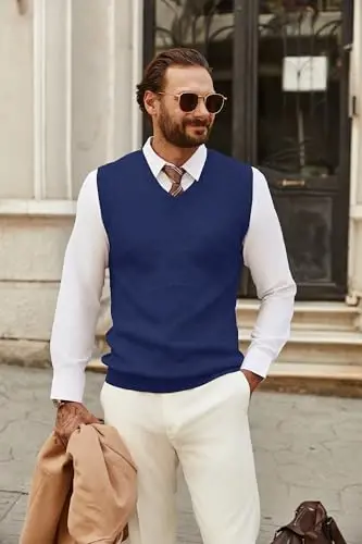 COOFANDY Men's Sweater Vest V Neck Sleeveless Sweater Slim Fit Casual Knitted Vest Sweaters - 4