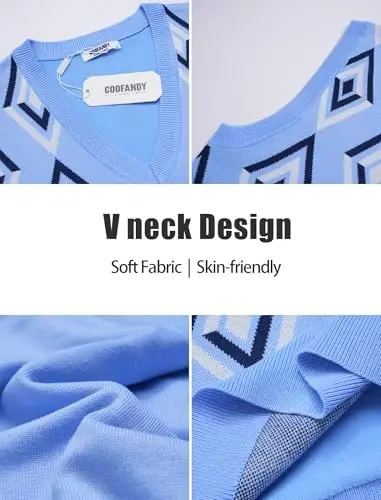 COOFANDY Men's Sweater Vest V Neck Sleeveless Sweater Slim Fit Casual Knitted Pullover Sweater - 6