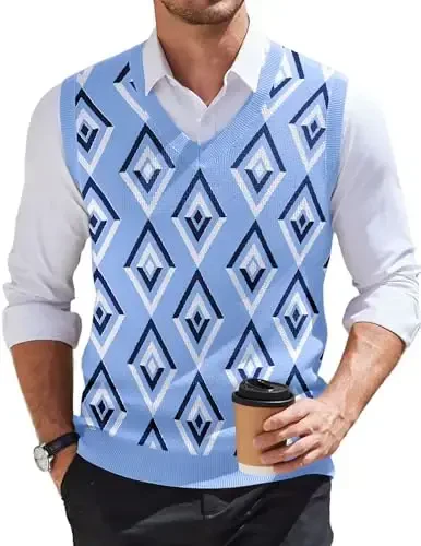 COOFANDY Men's Sweater Vest V Neck Sleeveless Sweater Slim Fit Casual Knitted Pullover Sweater - COOFANDY
