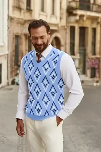 COOFANDY Men's Sweater Vest V Neck Sleeveless Sweater Slim Fit Casual Knitted Pullover Sweater - 4