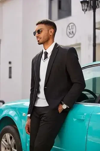 COOFANDY Erkek Süveter Yelek V Yaka Kolsuz Süveter Slim Fit Günlük Örme Kazak - COOFANDY (1)