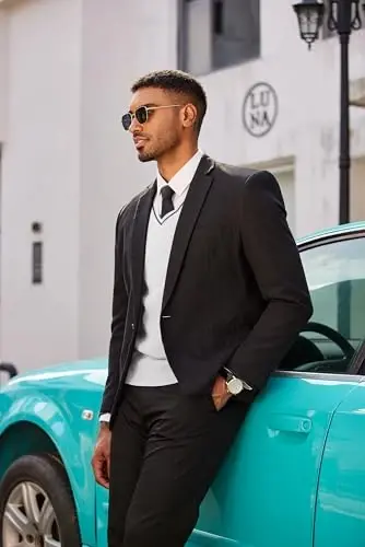 COOFANDY Erkek Süveter Yelek V Yaka Kolsuz Süveter Slim Fit Günlük Örme Kazak - 4