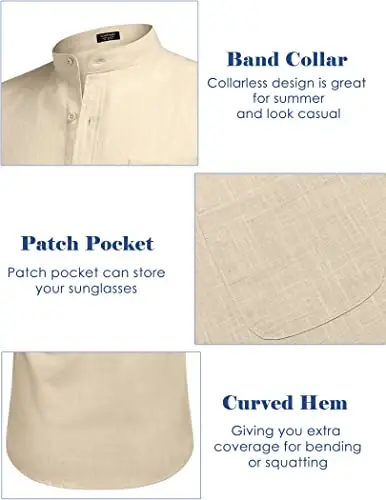 COOFANDY Men's Long Sleeve Cotton Linen Shirt Beach Button Down Shirts Casual Button Up Shirt Summer Yoga Tops with Pocket - 5
