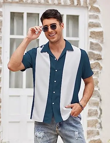 COOFANDY Men's Vintage Bowling Shirt Short Sleeve Button Down Summer Cuba Beach Shirts - 3