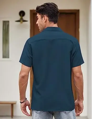 COOFANDY Men's Vintage Bowling Shirt Short Sleeve Button Down Summer Cuba Beach Shirts - 4