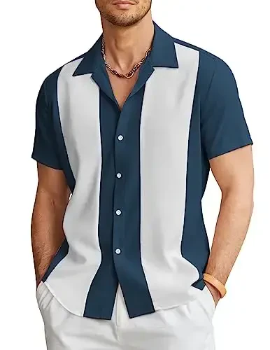 COOFANDY Men's Vintage Bowling Shirt Short Sleeve Button Down Summer Cuba Beach Shirts 