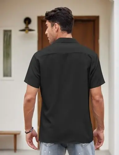 COOFANDY Men's Vintage Bowling Shirt Short Sleeve Button Down Summer Cuba Beach Shirts - 4