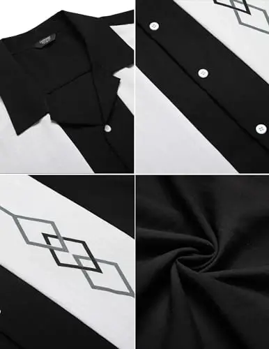 COOFANDY Men's Vintage Bowling Shirt Short Sleeve Button Down Summer Cuba Beach Shirts - 5