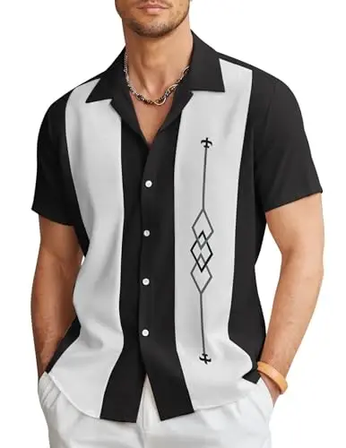COOFANDY Men's Vintage Bowling Shirt Short Sleeve Button Down Summer Cuba Beach Shirts - COOFANDY