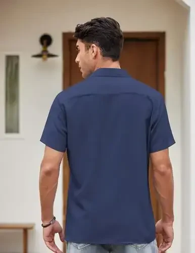 COOFANDY Men's Vintage Bowling Shirt Short Sleeve Button Down Summer Cuba Beach Shirts - 4