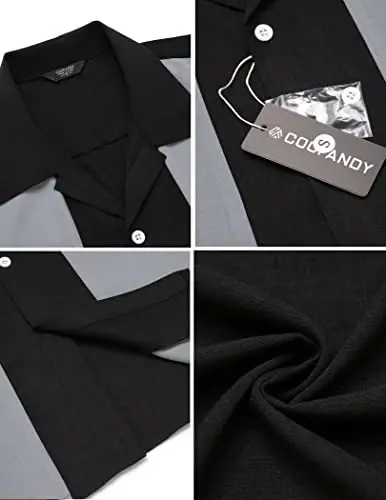 COOFANDY Men's Vintage Bowling Shirt Short Sleeve Button Down Summer Cuba Beach Shirts - 5