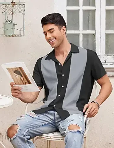 COOFANDY Men's Vintage Bowling Shirt Short Sleeve Button Down Summer Cuba Beach Shirts - COOFANDY (1)