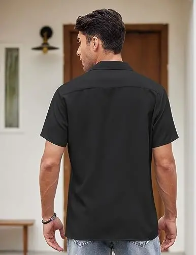 COOFANDY Men's Vintage Bowling Shirt Short Sleeve Button Down Summer Cuba Beach Shirts - 4