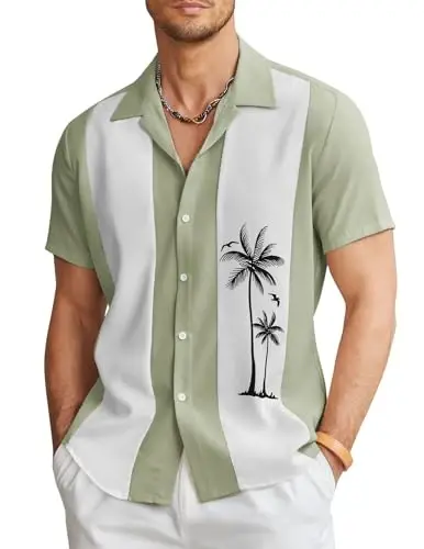 COOFANDY Men's Vintage Bowling Shirt Short Sleeve Button Down Summer Cuba Beach Shirts - 1