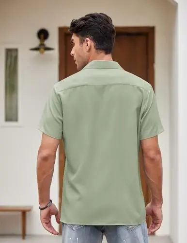 COOFANDY Men's Vintage Bowling Shirt Short Sleeve Button Down Summer Cuba Beach Shirts - 4