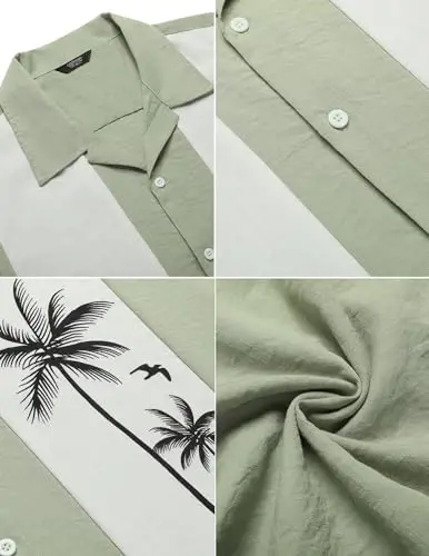 COOFANDY Men's Vintage Bowling Shirt Short Sleeve Button Down Summer Cuba Beach Shirts - 5