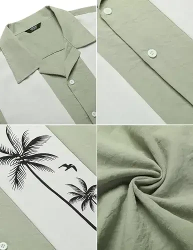COOFANDY Men's Vintage Bowling Shirt Short Sleeve Button Down Summer Cuba Beach Shirts - 5