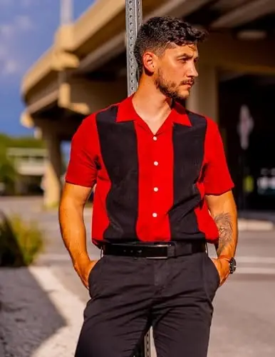 COOFANDY Men's Vintage Bowling Shirt Short Sleeve Button Down Summer Cuba Beach Shirts - 2