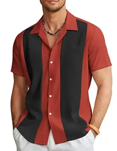 COOFANDY Men's Vintage Bowling Shirt Short Sleeve Button Down Summer Cuba Beach Shirts - 1