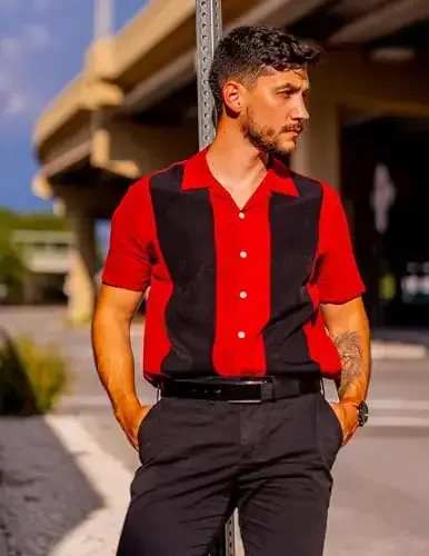 COOFANDY Men's Vintage Bowling Shirt Short Sleeve Button Down Summer Cuba Beach Shirts - 2