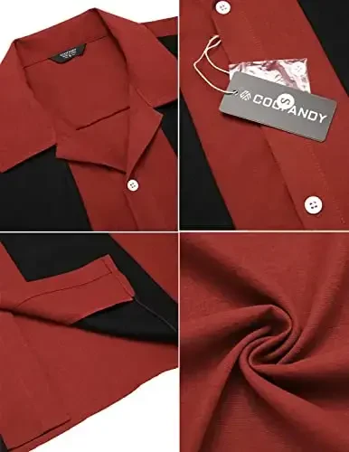 COOFANDY Men's Vintage Bowling Shirt Short Sleeve Button Down Summer Cuba Beach Shirts - 5