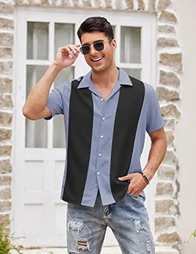 COOFANDY Men's Vintage Bowling Shirt Short Sleeve Button Down Summer Cuba Beach Shirts - 3