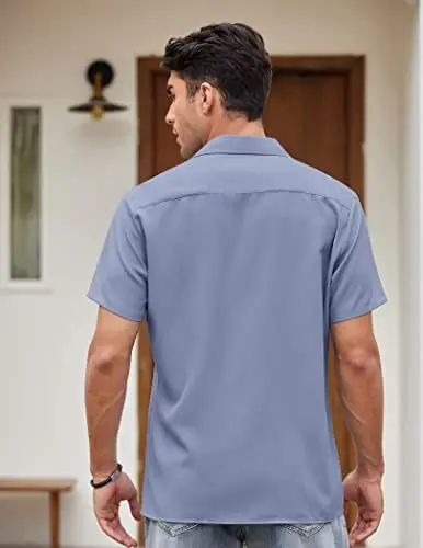 COOFANDY Men's Vintage Bowling Shirt Short Sleeve Button Down Summer Cuba Beach Shirts - 4